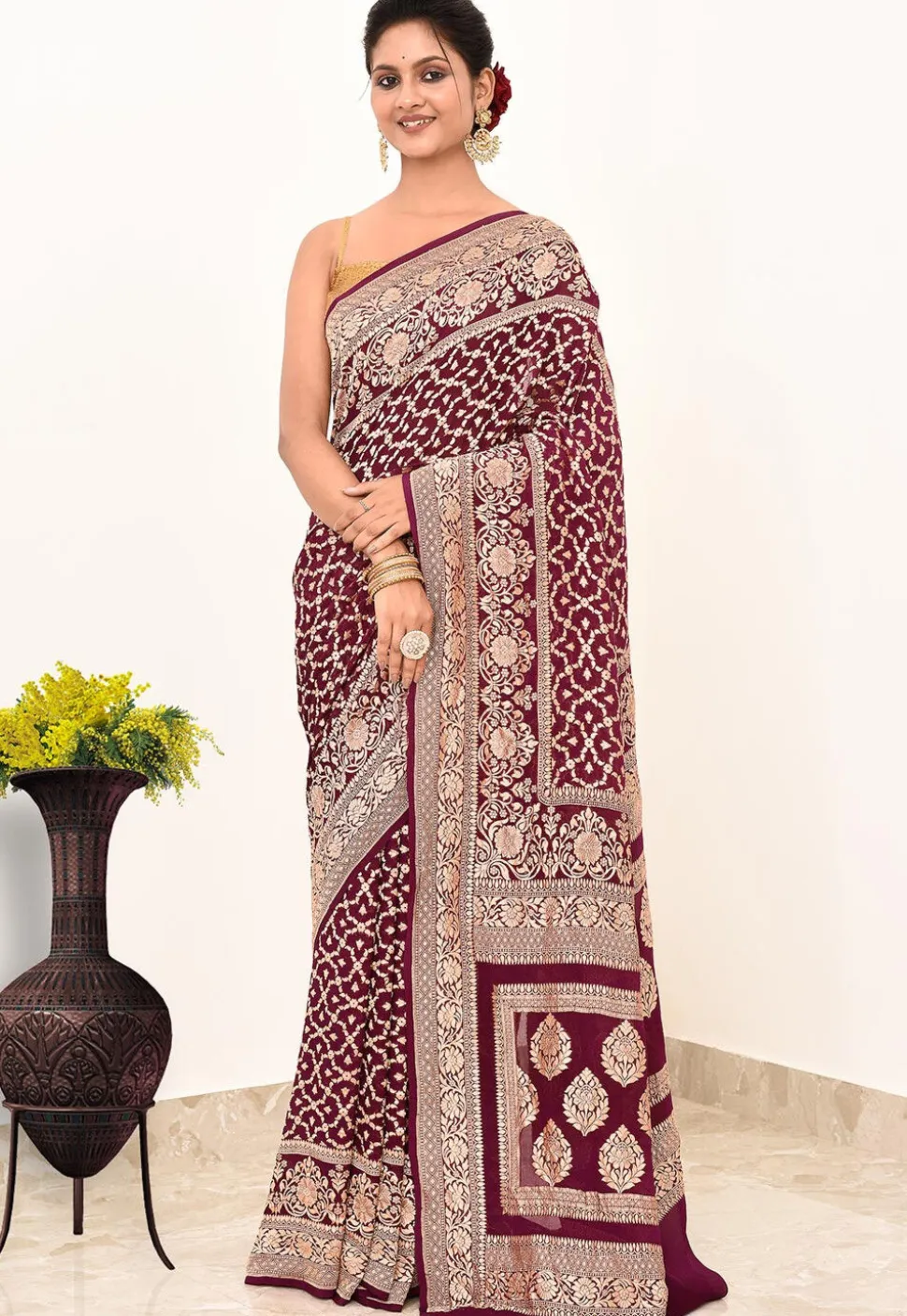 Banarasi Pure Chiffon Saree in Wine