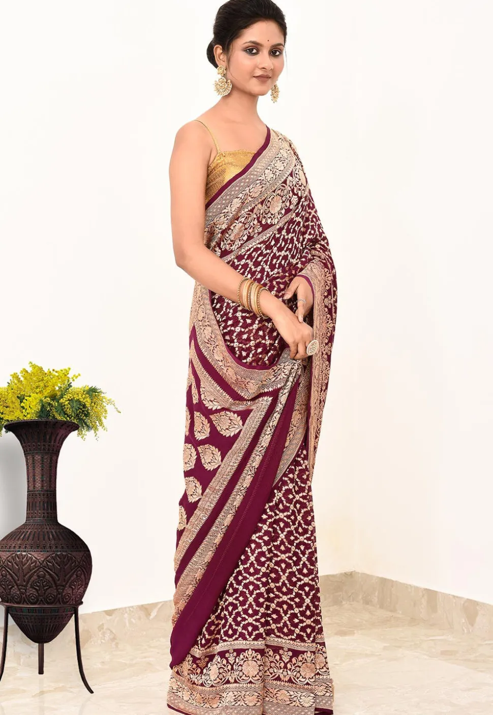 Banarasi Pure Chiffon Saree in Wine