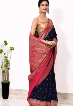 Banarasi Pure Chiffon Saree in Dark Blue