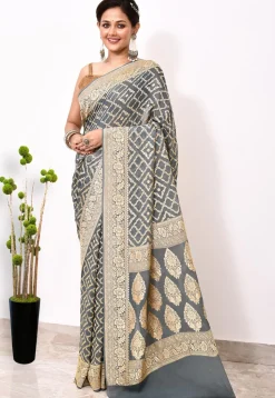 Banarasi Pure Chiffon Saree in Grey