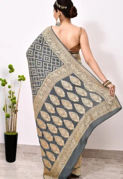 Banarasi Pure Chiffon Saree in Grey