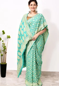 Banarasi Pure Chiffon Saree in Sea Green