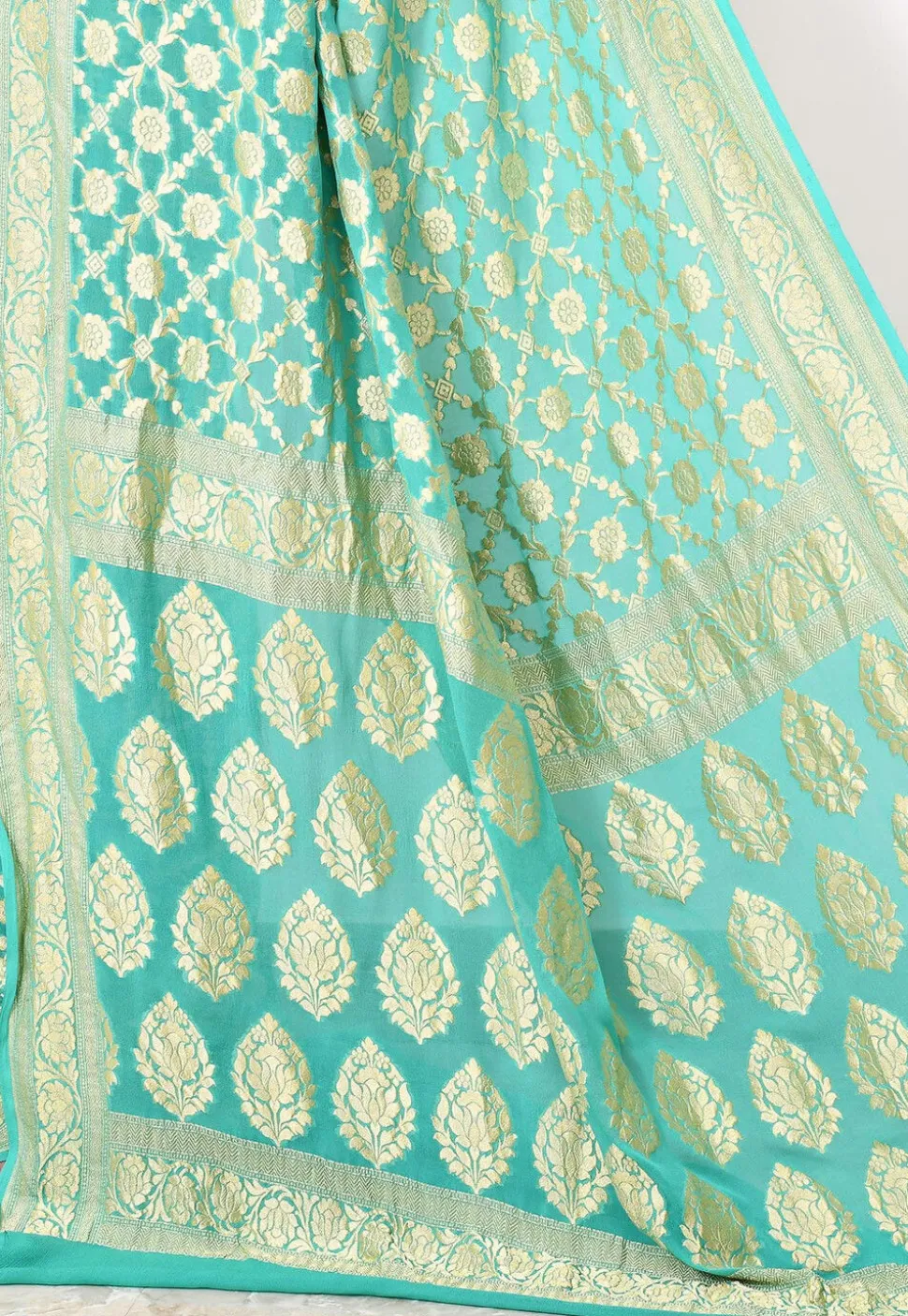 Banarasi Pure Chiffon Saree in Sea Green