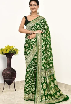 Banarasi Pure Chiffon Saree in Green