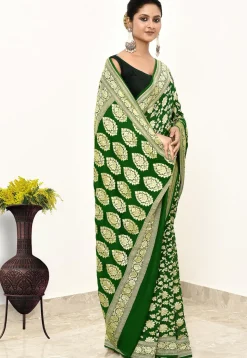 Banarasi Pure Chiffon Saree in Green