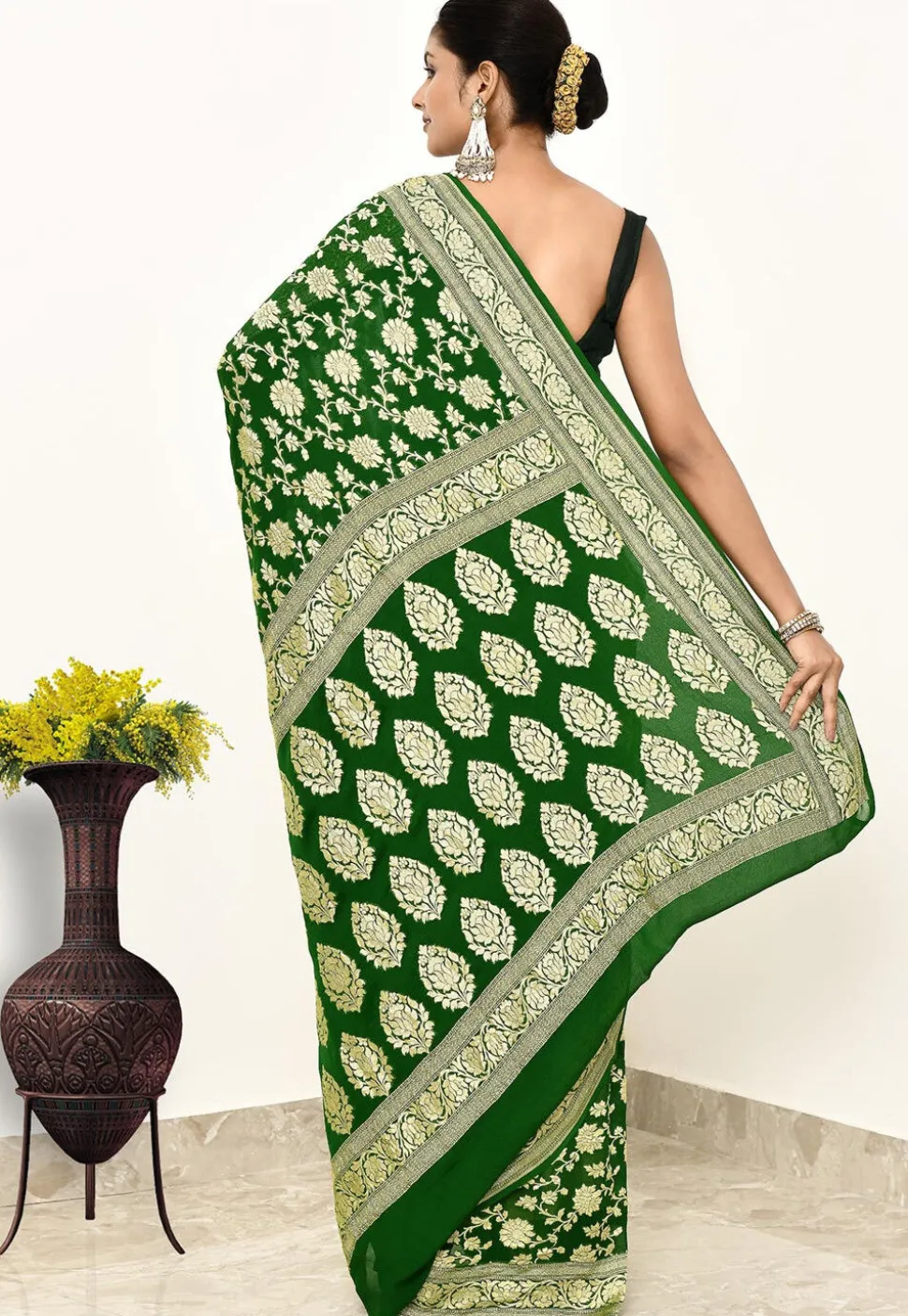 Banarasi Pure Chiffon Saree in Green