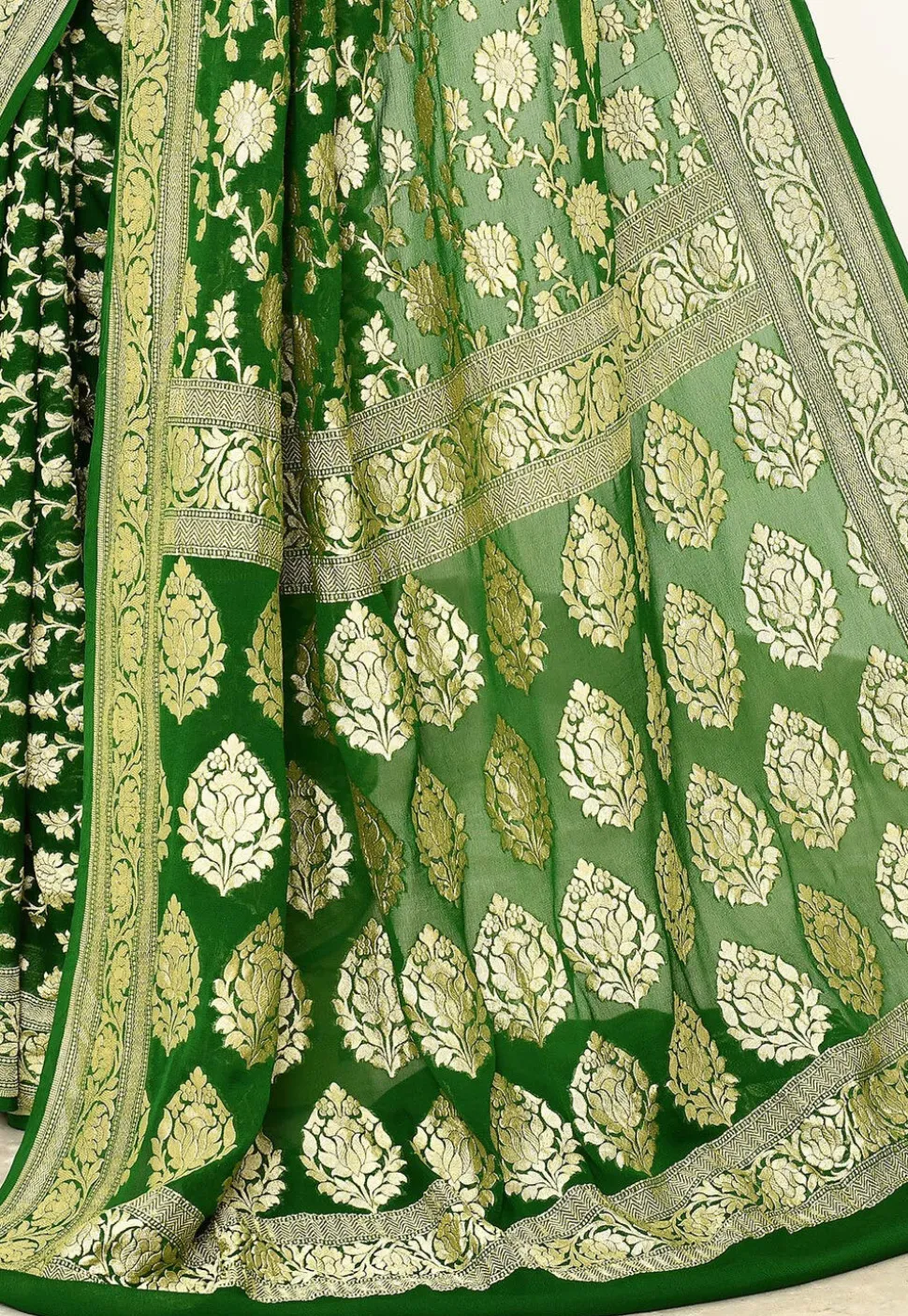 Banarasi Pure Chiffon Saree in Green