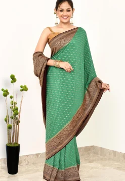 Banarasi Pure Crepe Silk Saree in Green