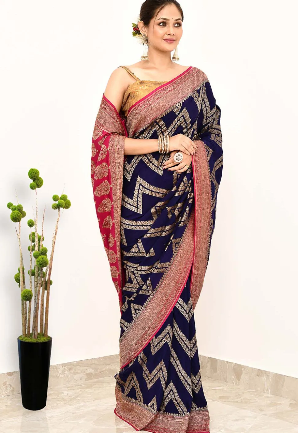 Banarasi Pure Crepe Silk Saree in Blue
