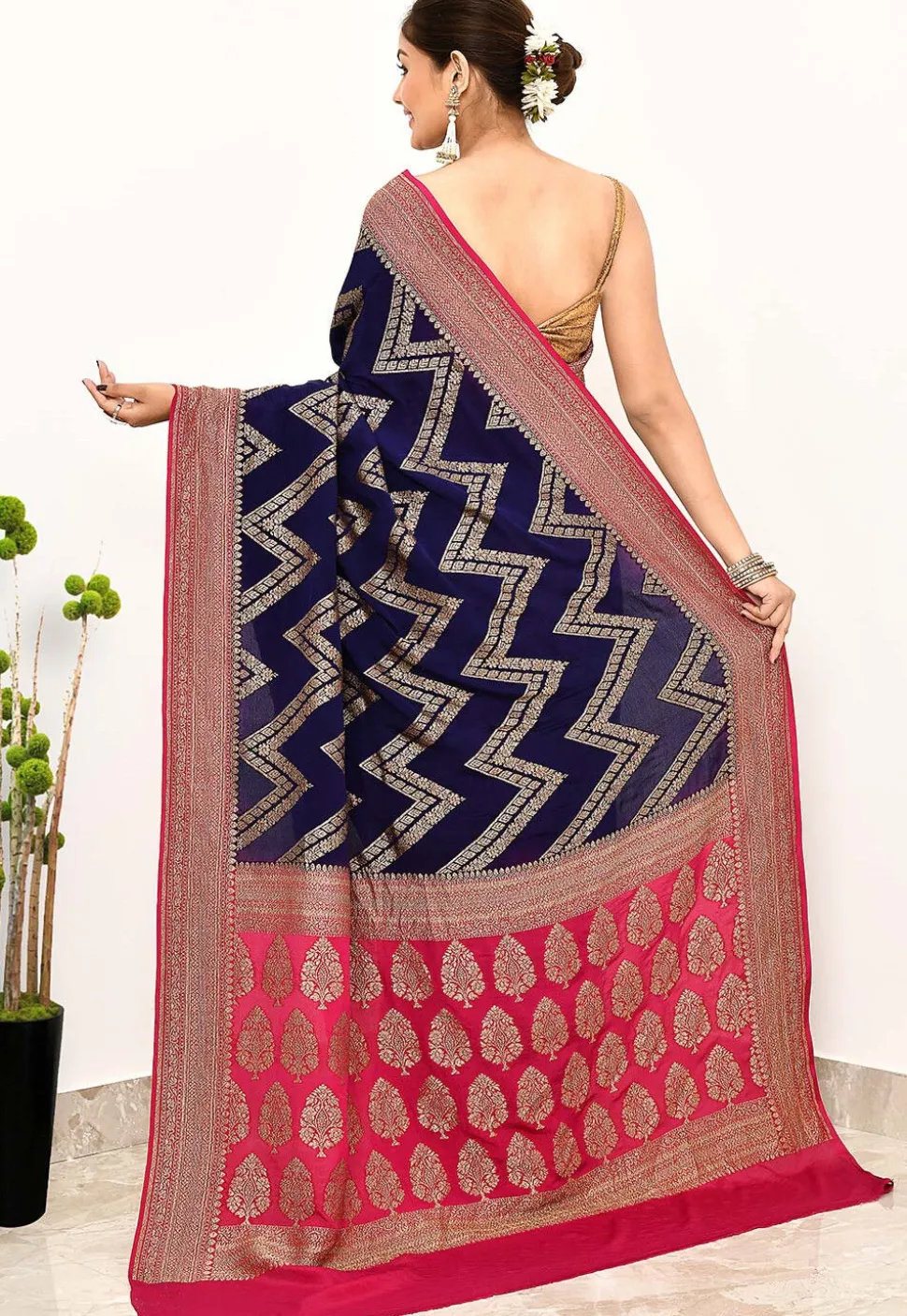 Banarasi Pure Crepe Silk Saree in Blue