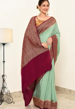 Banarasi Pure Crepe Silk Saree in Sea Green
