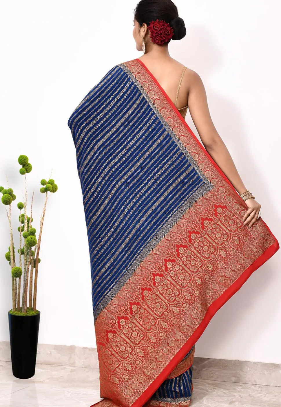 Banarasi Pure Crepe Silk Saree in Blue