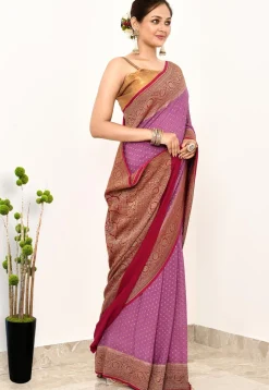 Banarasi Pure Crepe Silk Saree in Light Purple
