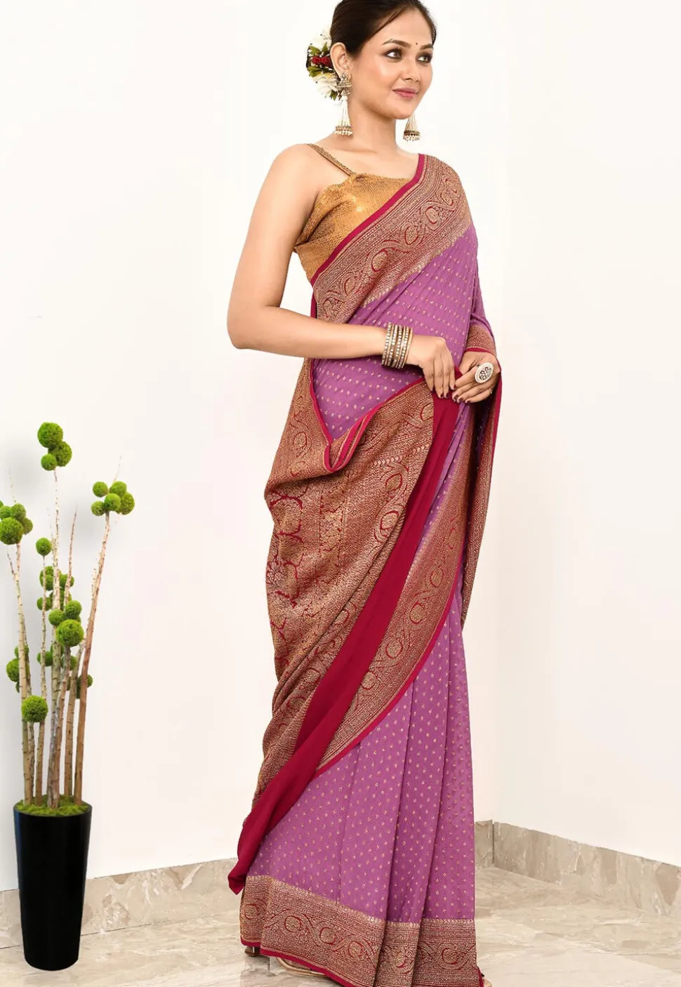 Banarasi Pure Crepe Silk Saree in Light Purple
