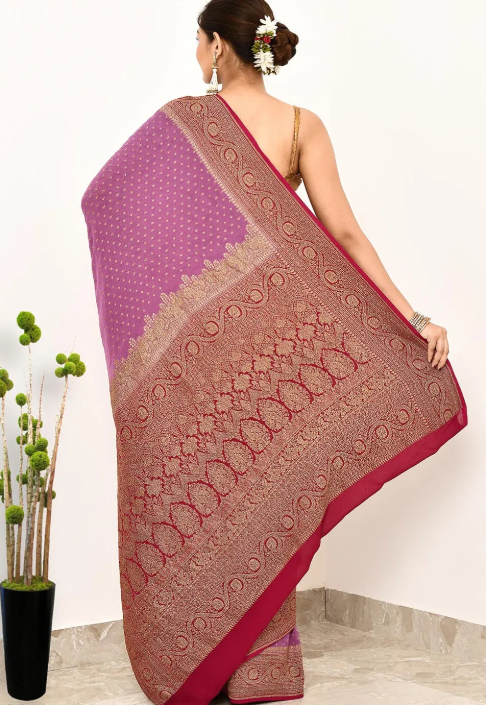 Banarasi Pure Crepe Silk Saree in Light Purple