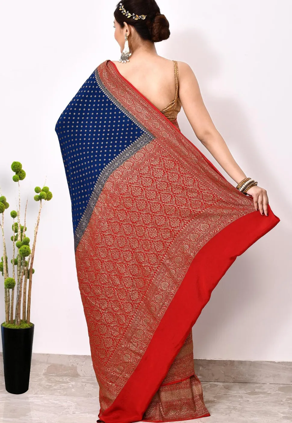 Banarasi Pure Crepe Silk Saree in Blue