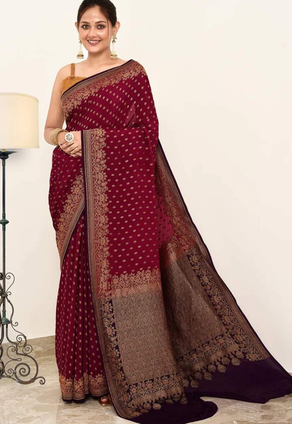 Banarasi Pure Crepe Silk Saree in Magenta