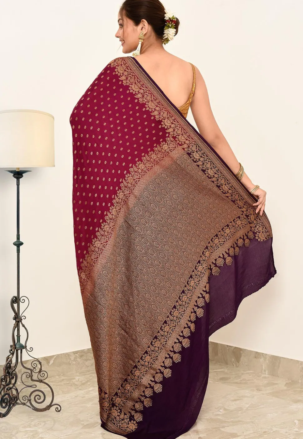 Banarasi Pure Crepe Silk Saree in Magenta