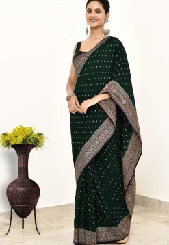 Banarasi Pure Crepe Silk Saree in Dark Green