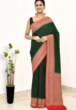 Banarasi Pure Crepe Silk Saree in Dark Green