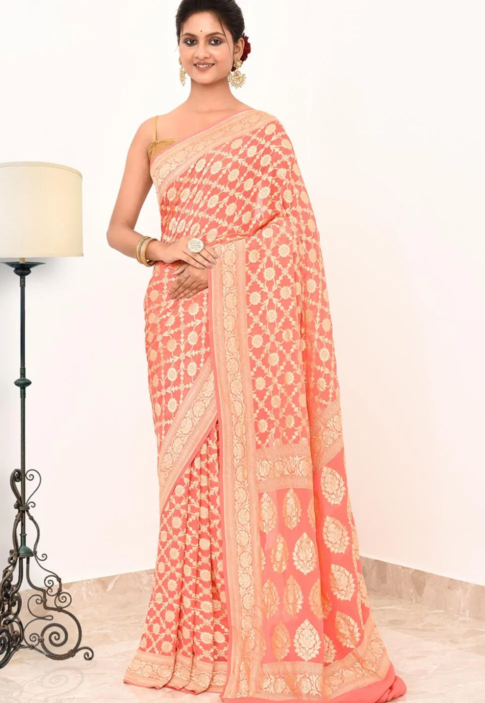 Banarasi Pure Crepe Silk Saree in Peach