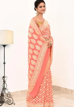 Banarasi Pure Crepe Silk Saree in Peach