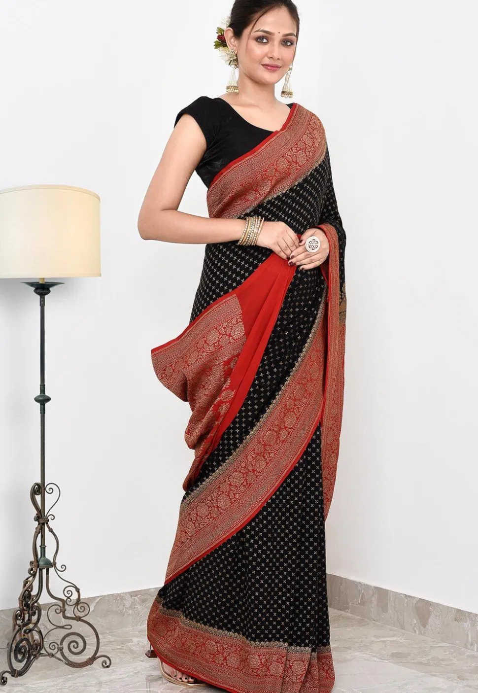 Banarasi Pure Crepe Silk Saree in Black