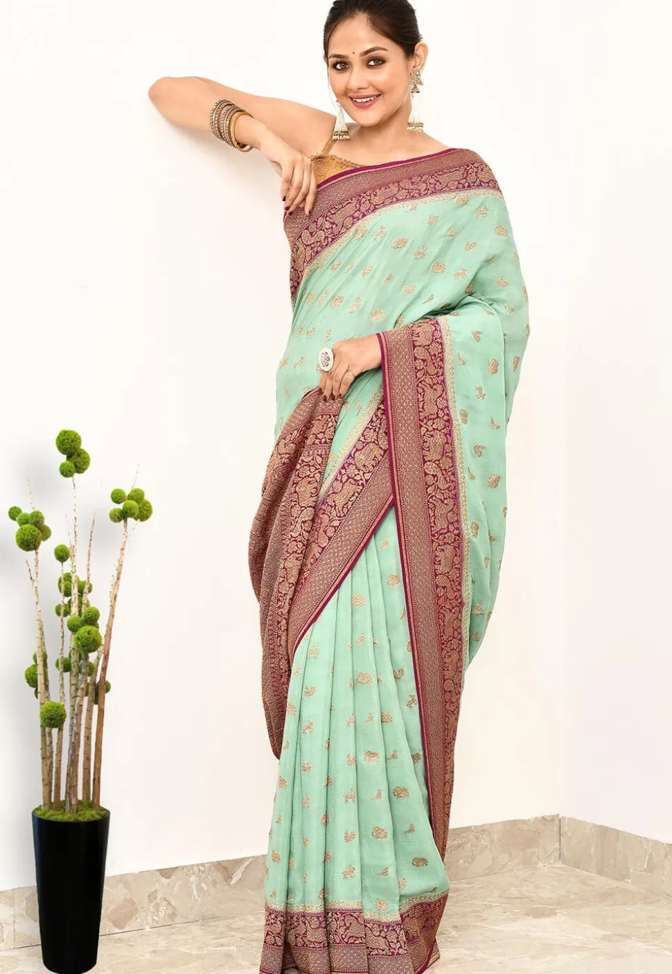 Banarasi Pure Crepe Silk Saree in Sky Blue