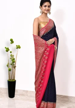 Banarasi Pure Crepe Silk Saree in Navy Blue