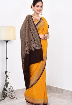 Banarasi Pure Crepe Silk Saree in Yellow