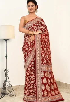 Banarasi Pure Crepe Silk Saree in Maroon