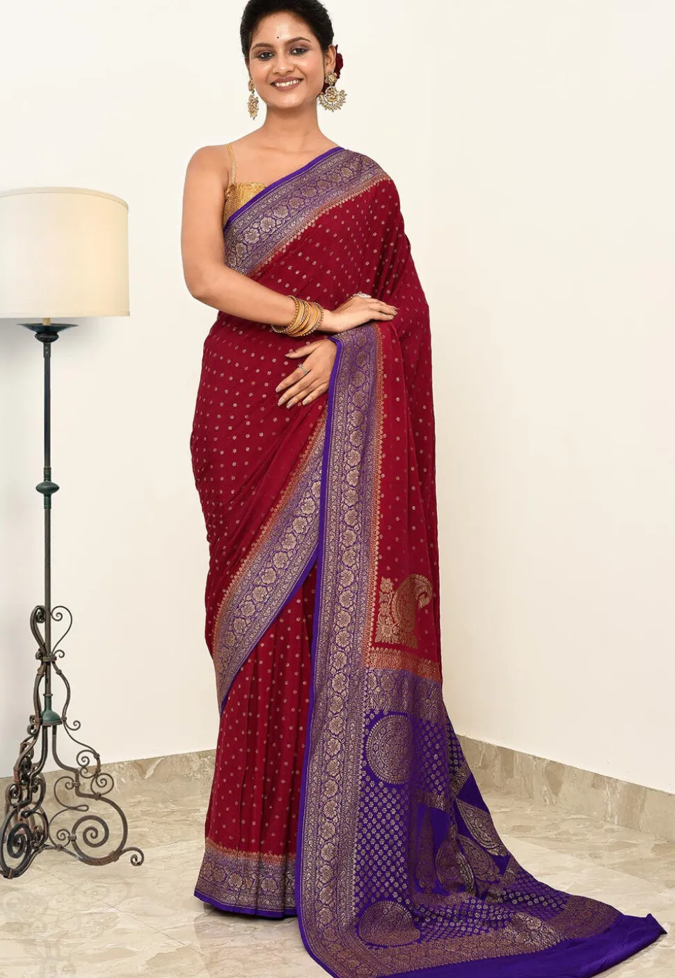 Banarasi Pure Crepe Silk Saree in Magenta