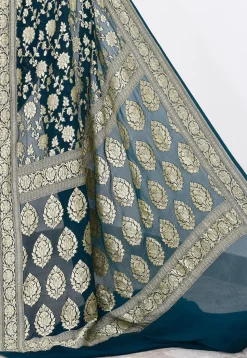 Banarasi Pure Crepe Silk Saree in Teal Blue