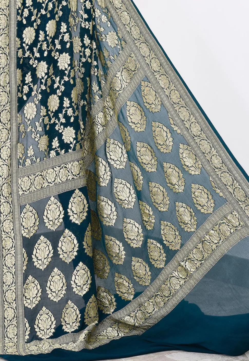 Banarasi Pure Crepe Silk Saree in Teal Blue