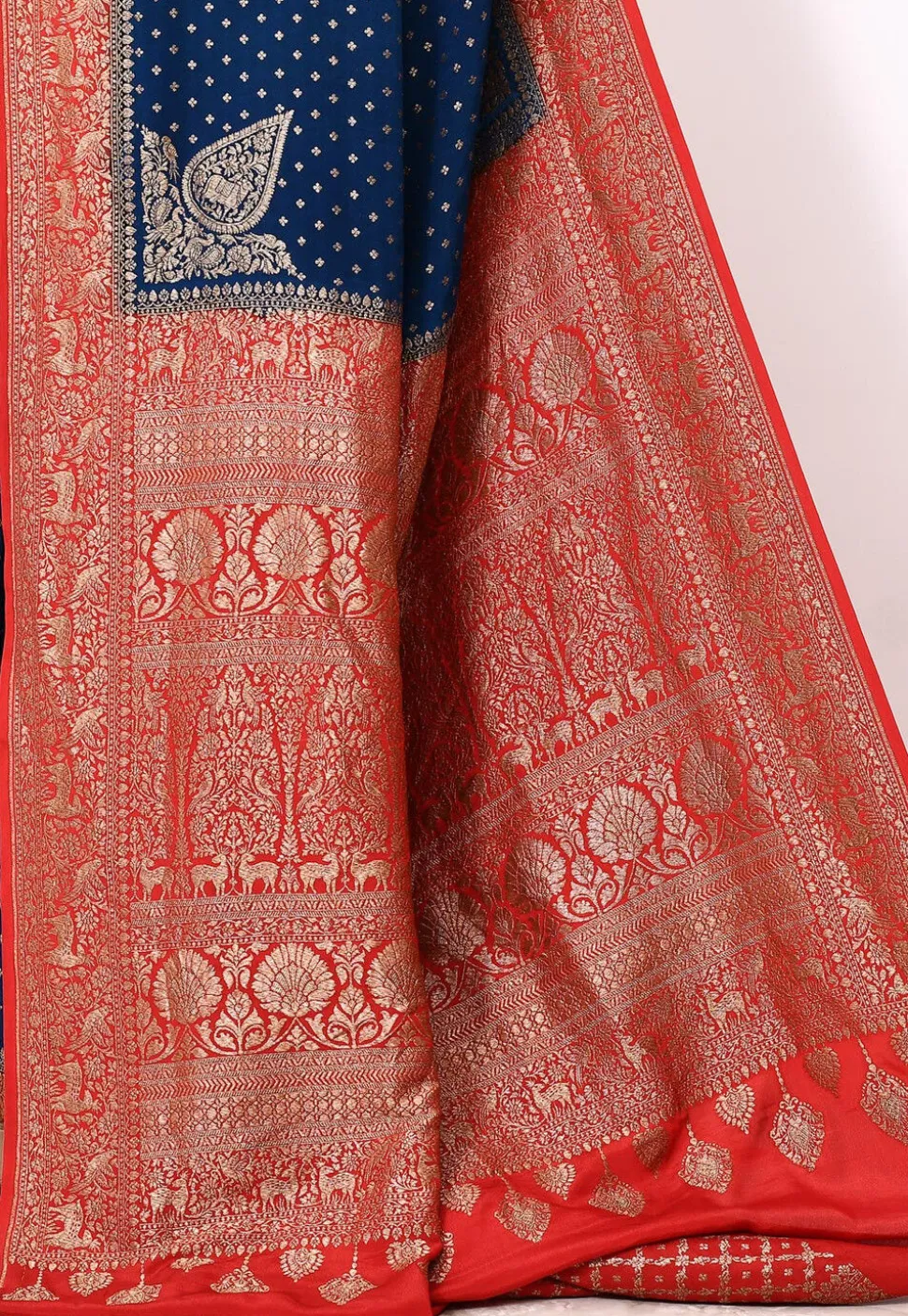 Banarasi Pure Crepe Silk Saree in Dark Blue