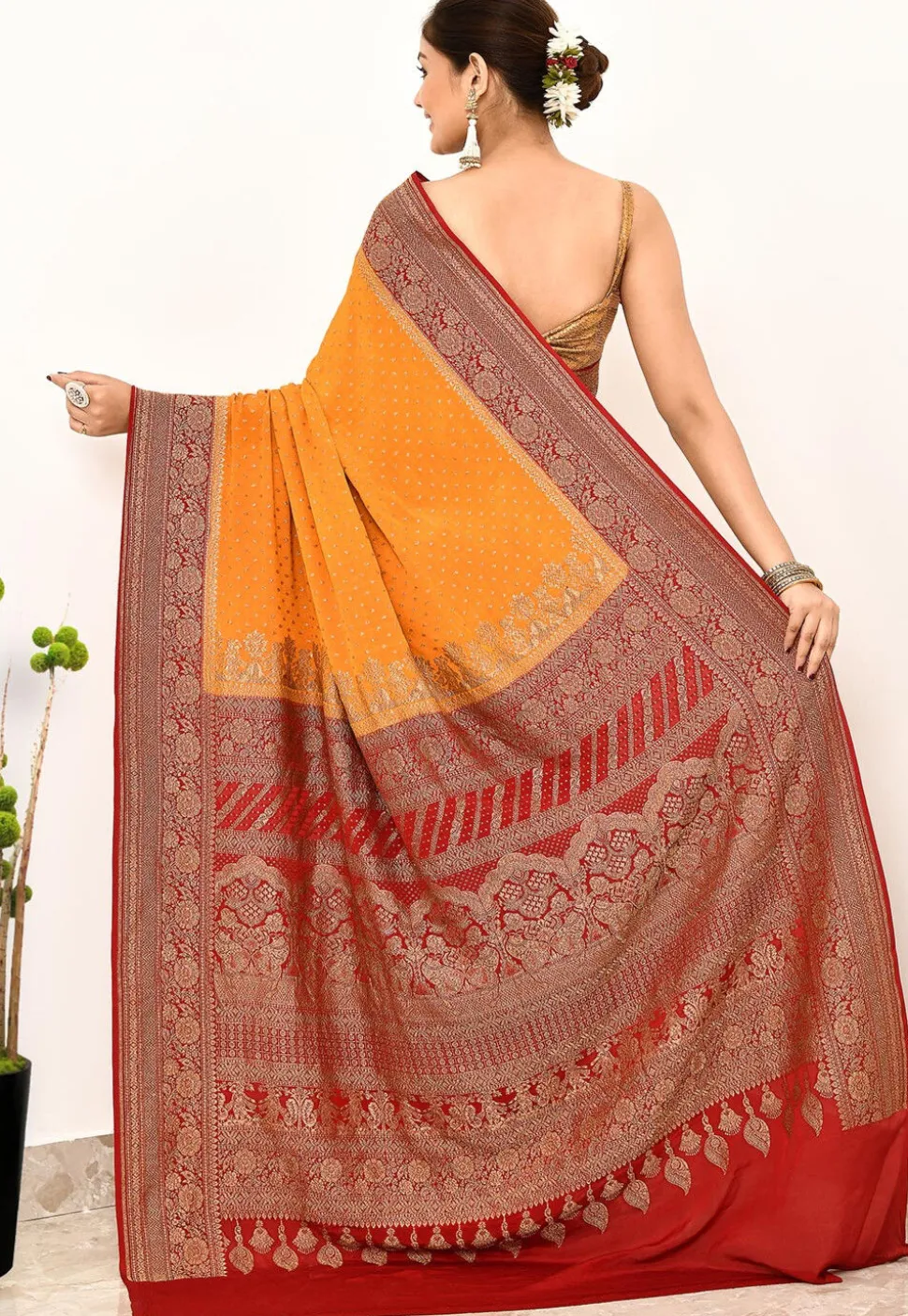 Banarasi Pure Crepe Silk Saree in Mustard