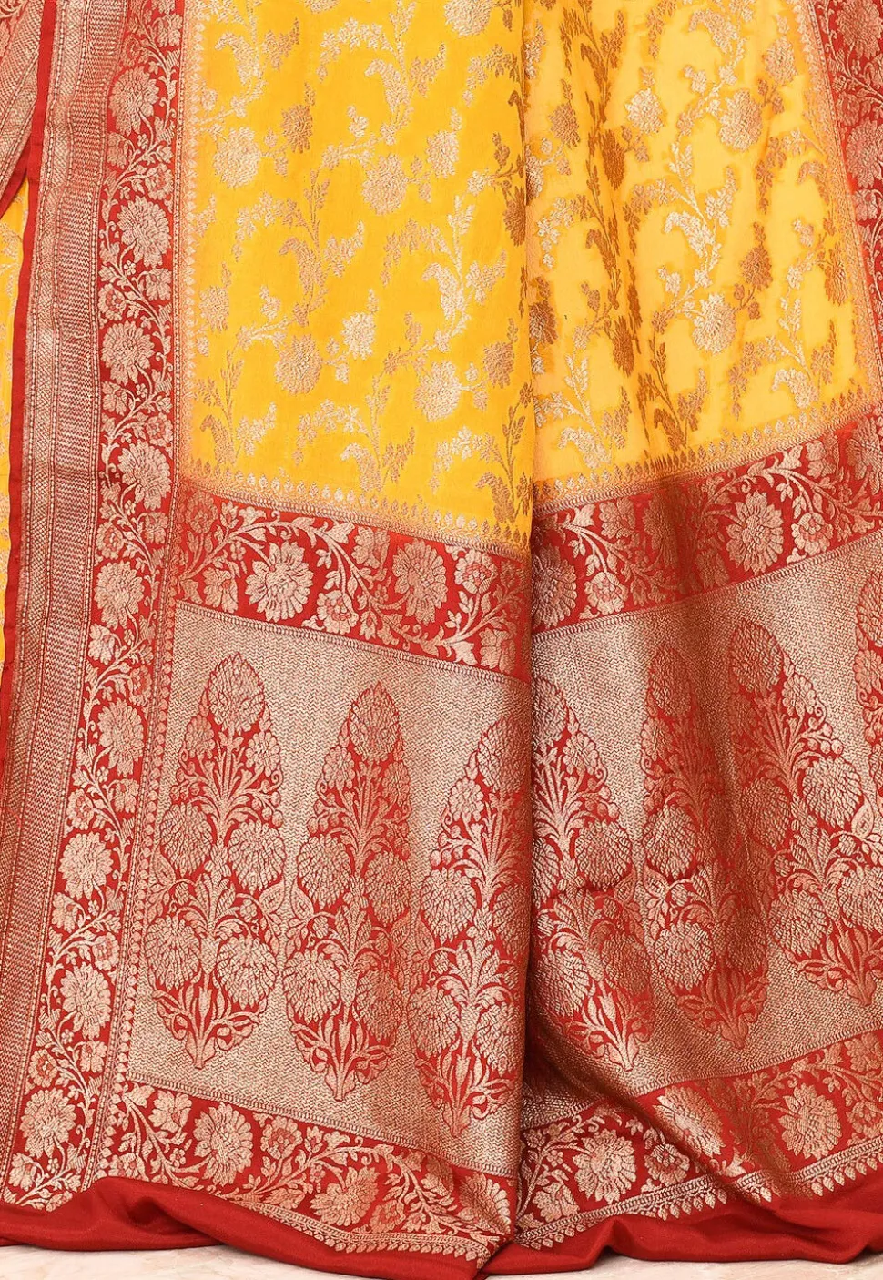 Banarasi Pure Crepe Silk Saree in Yellow