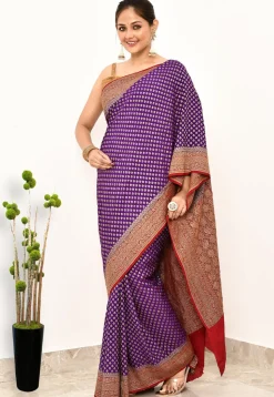 Banarasi Pure Crepe Silk Saree in Violet