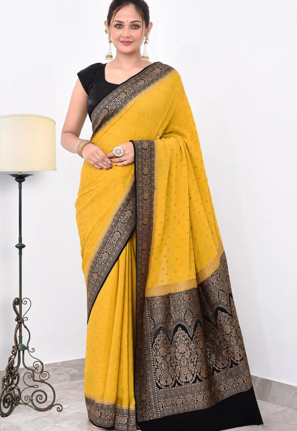 Banarasi Pure Crepe Silk Saree in Mustard