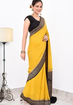 Banarasi Pure Crepe Silk Saree in Mustard