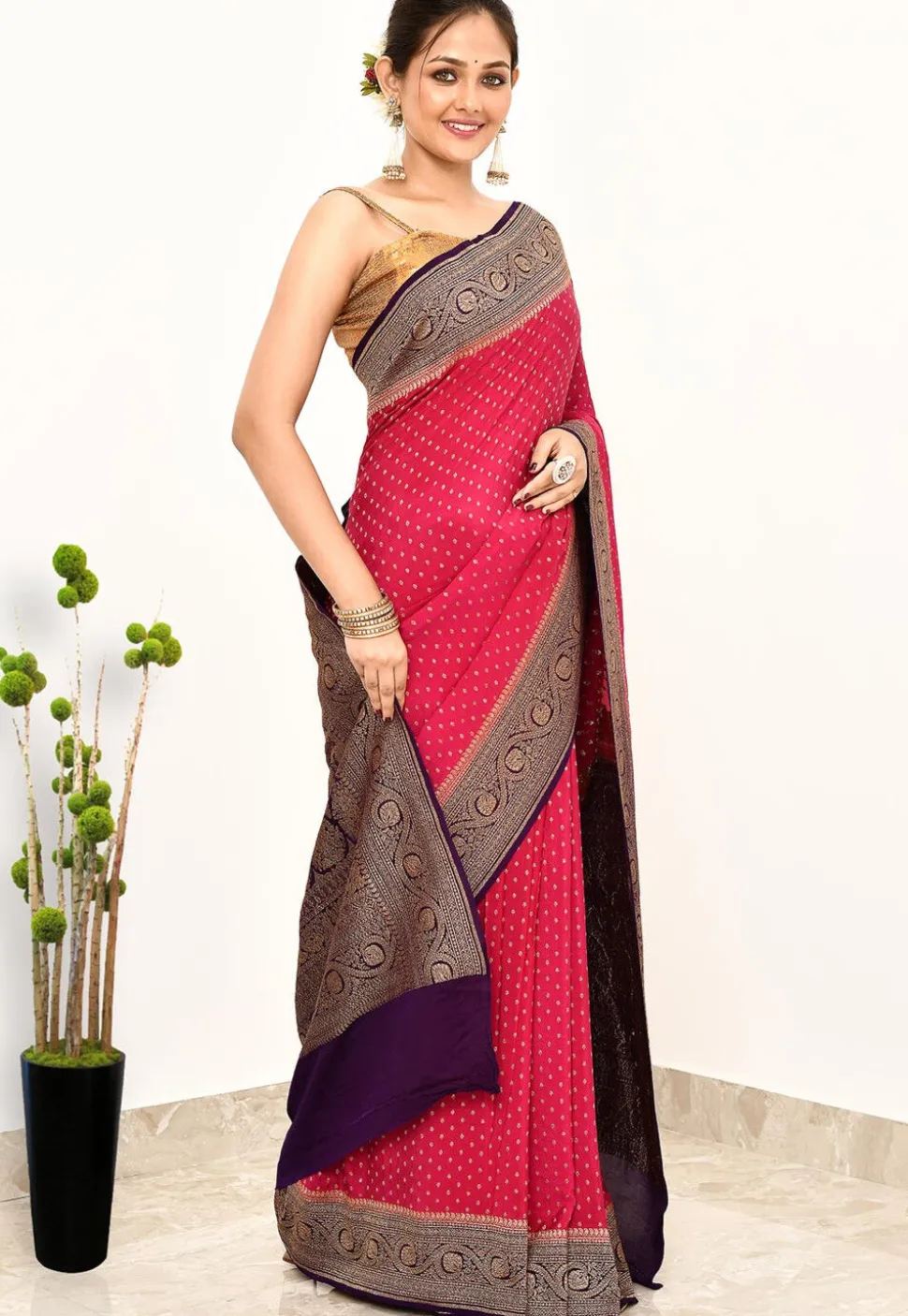 Banarasi Pure Crepe Silk Saree in Pink
