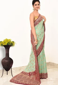 Banarasi Pure Crepe Silk Saree in Pastel Green