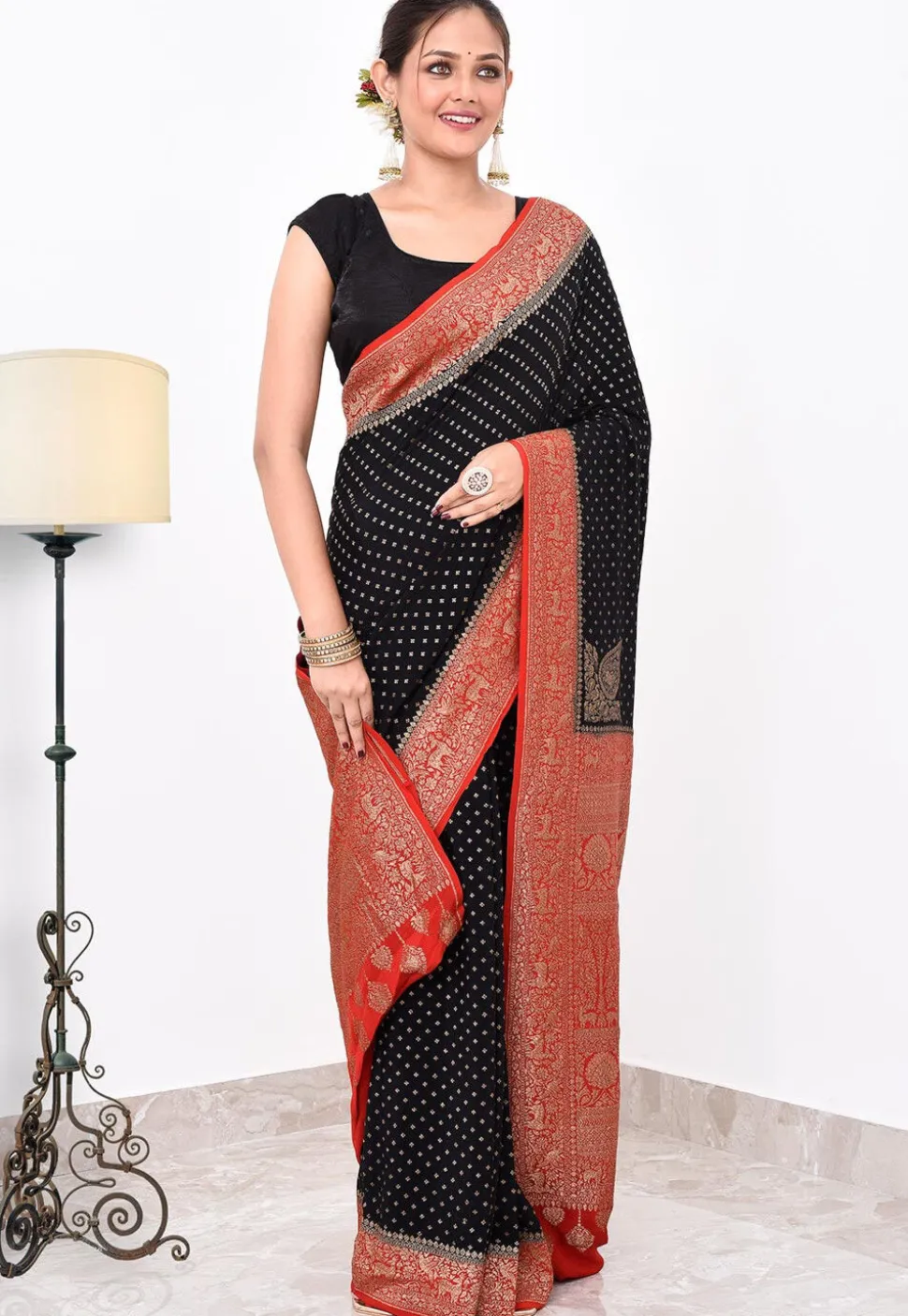 Banarasi Pure Crepe Silk Saree in Black