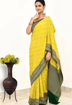 Banarasi Pure Crepe Silk Saree in Yellow