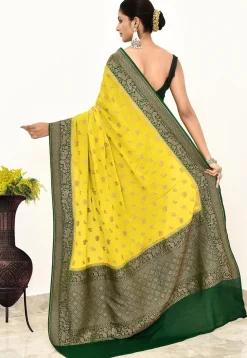Banarasi Pure Crepe Silk Saree in Yellow