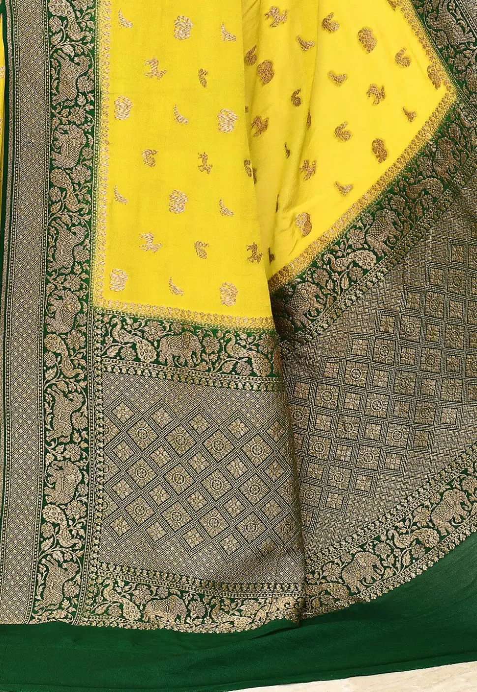 Banarasi Pure Crepe Silk Saree in Yellow