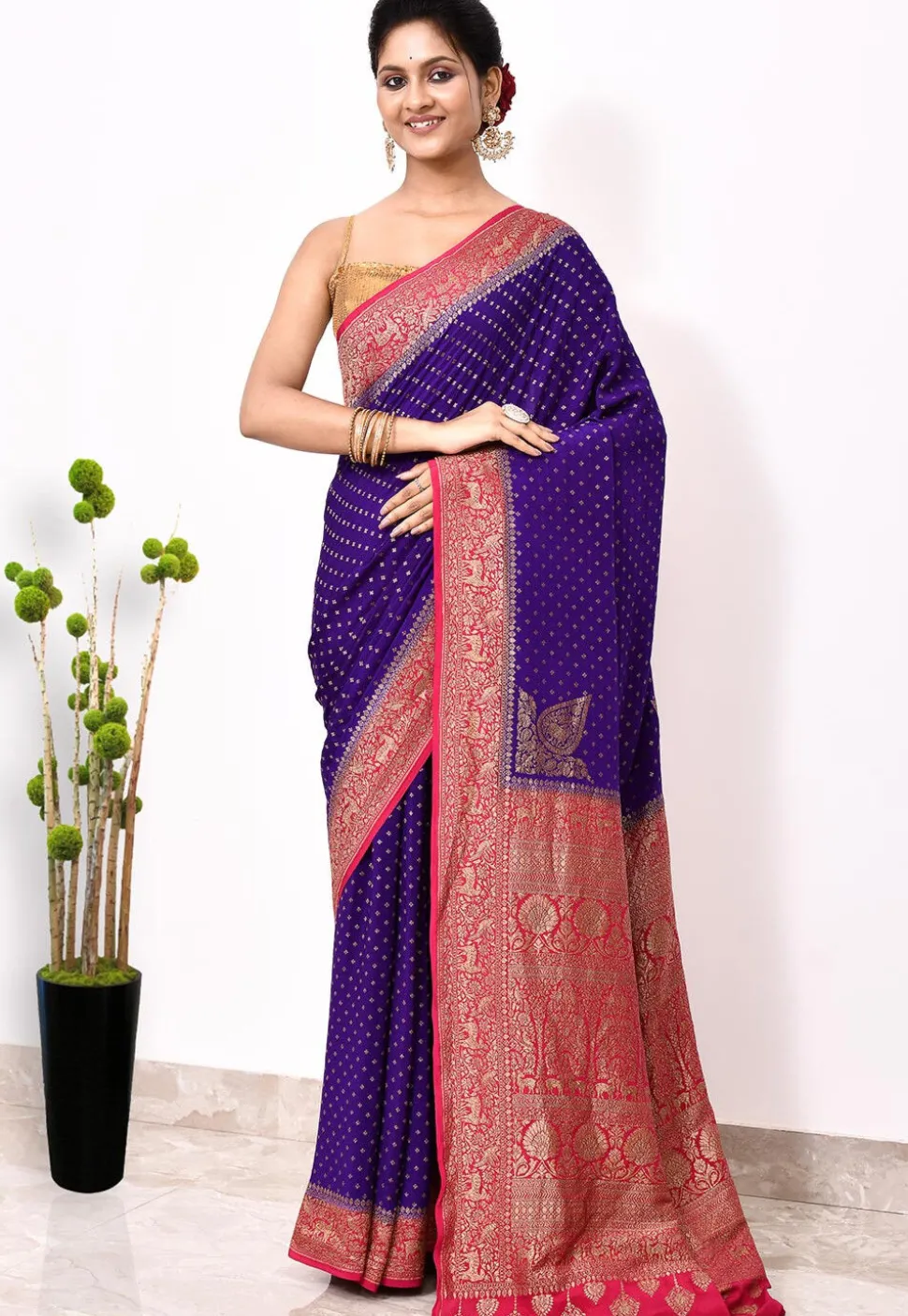 Banarasi Pure Crepe Silk Saree in Purple