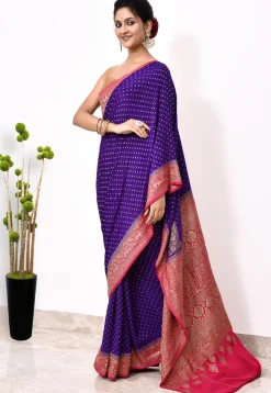 Banarasi Pure Crepe Silk Saree in Purple