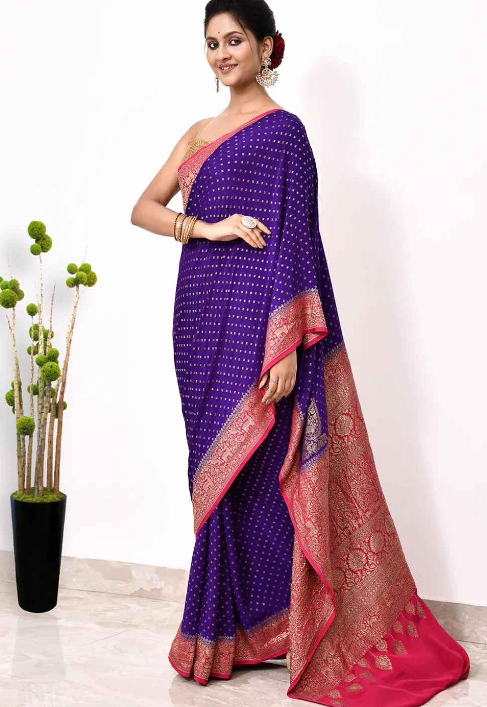 Banarasi Pure Crepe Silk Saree in Purple
