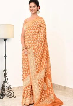 Banarasi Pure Crepe Silk Saree in Orange